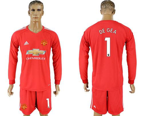 Manchester United #1 De Gea Red Goalkeeper Long Sleeves Soccer Club Jersey